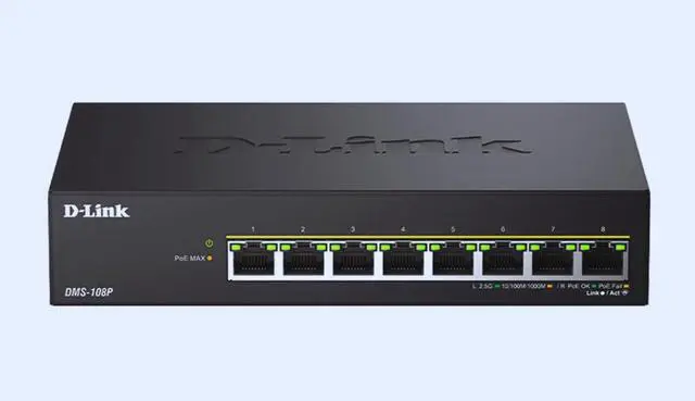 Alt view image 6 of 7 - D-Link 8-Port 2.5G PoE++ Unmanaged Switch with 8 x 2.5G PoE ports - Multi-Gig, Fanless, Plug & Play - (DMS-108P)