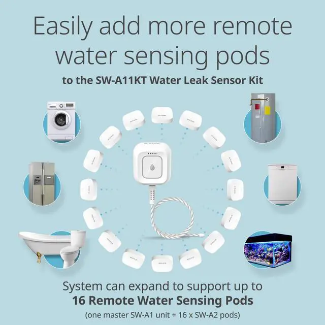 Alt view image 5 of 7 - D-Link Single SW-A2 Water Sensor Pod - Smart Home Water Leak Detection with Flexible Placement and Long-Range Wireless Connectivity