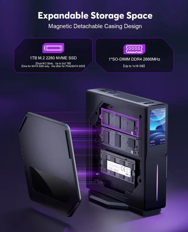 Alt view image 7 of 7 - ACEMAGIC Mini PC Desktop Dual Nic with DIY LCD Display & Magnetic Case,Intel Alder Lake N95 CPU(up to 3.4 GHz),Mini Computers Desktop, Micro PC 16GB RAM 512GB ROM,Small PC Tower Support 4K HD/WiFi5