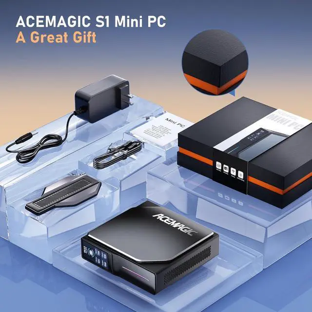 Alt view image 8 of 7 - ACEMAGIC Mini PC Intel N100 CPU (up to 3.6 GHz), 16GB DDR4 RAM 512GB 15W TDP S1 Mini Computer with DIY LCD Screen, Vertical Mini Desktop PC with RGB Light, WiFi 6/BT 5.2/4K/Dual LAN for HTPC/Office