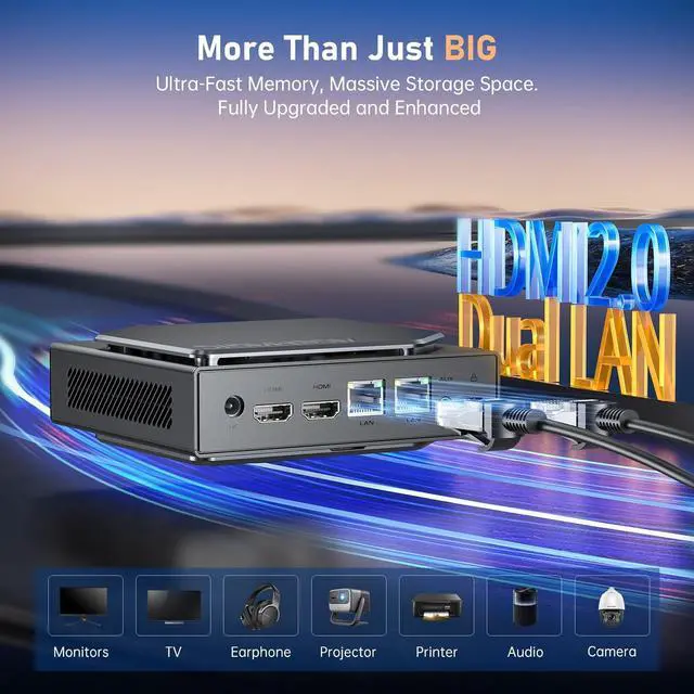 Alt view image 5 of 7 - ACEMAGIC Mini PC Intel N100 CPU (up to 3.6 GHz), 16GB DDR4 RAM 512GB 15W TDP S1 Mini Computer with DIY LCD Screen, Vertical Mini Desktop PC with RGB Light, WiFi 6/BT 5.2/4K/Dual LAN for HTPC/Office