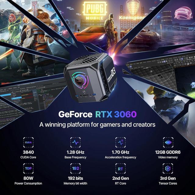 Alt view image 4 of 7 - ACEMAGIC Mini PC Intel Core i7-12700H (14C/20T, up to 4.7GHz), NVIDIA 3060M 32GB DDR5 1TB PCle 3.0 M.2 SSD, Mini Computer Game With Independent Graphics Card WiFi 6/2.5G LAN/BT5.2/8K Triple Display