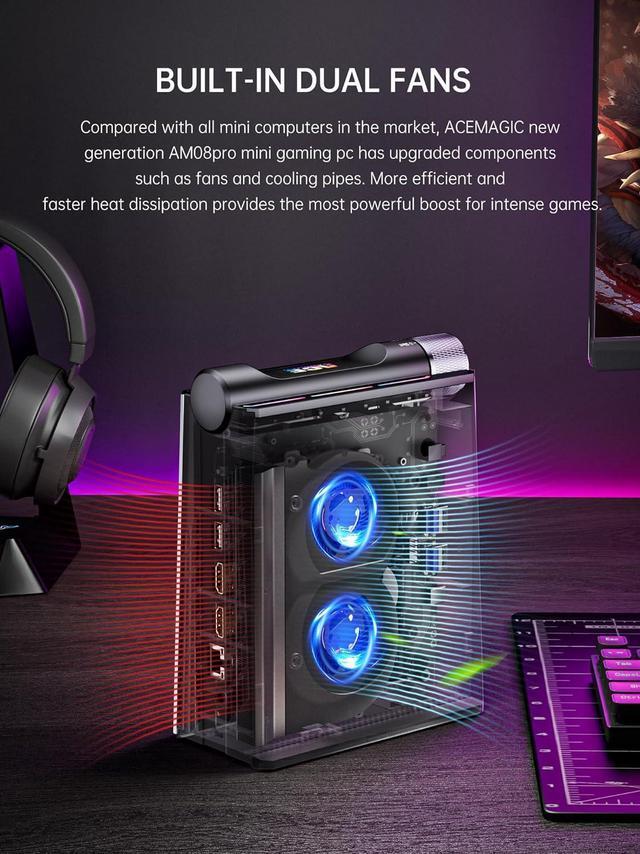 Alt view image 5 of 7 - ACEMAGIC Mini Gaming PC 32GB DDR5 1TB NVMe SSD, Mini Computers with Ryzen 9 6900HX+ AMD Radeon 680M, Support 4K Triple Screen,RGB Lights,WiFi6,BT5.2,Type C,up to 4.9Ghz, AM08PRO