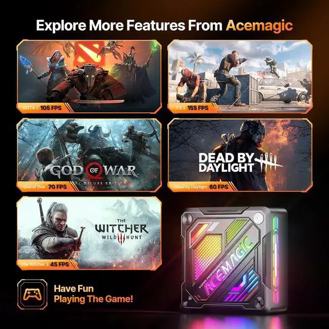 Alt view image 3 of 7 - ACEMAGIC Mini PC AM18 AMD Ryzen 7 7840HS (8C/16T, up to 5.1GHz), 32GB DDR5 512GB PCle 4.0 M.2 SSD, Mini Computer AMD Radeon 780M, USB4+HDMI+DP, WiFi 6/2.5G LAN/BT5.2/8K Triple Display Gaming/Office