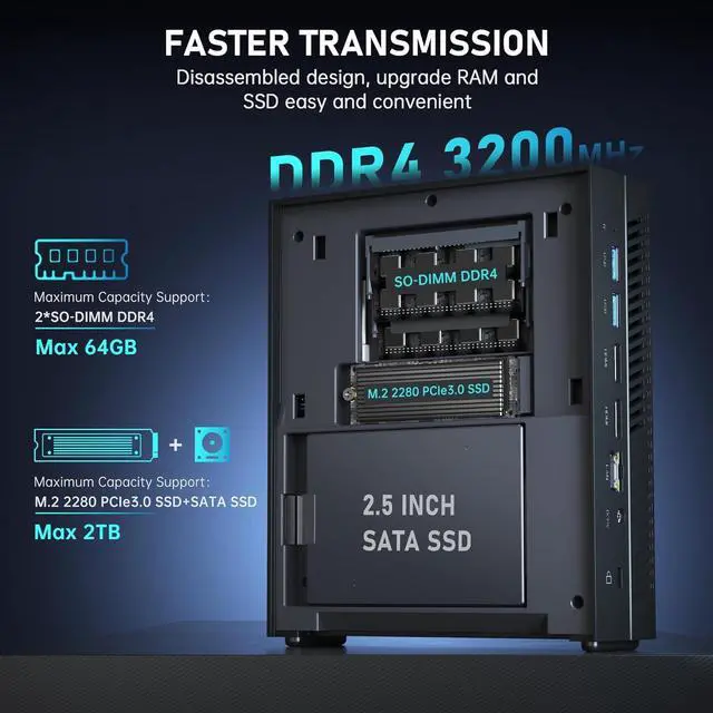 Alt view image 3 of 7 - ACEMAGIC Mini PC Intel Core i5 11500B 16GB DDR4 512GB NVME SSD Mini GAME Computers, 65W TDP Small Desktop Tower Gaming PC Support WiFi6/BT5.2/Type C/HDMI/Fan/4K/Office/Gaming,AD15