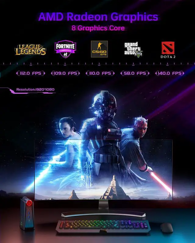 Alt view image 3 of 7 - ACEMAGIC Mini Gaming PC ,AMD Ryzen 7 5700U 8T/16C 16GB DDR4 512GB NVME SSD Mini Desktop Computer,Windows 11 Pro Mini PC Gaming WiFi6/BT5.2,4K UHD/RGB Lights/3 Adjustable Mode,Display for Business