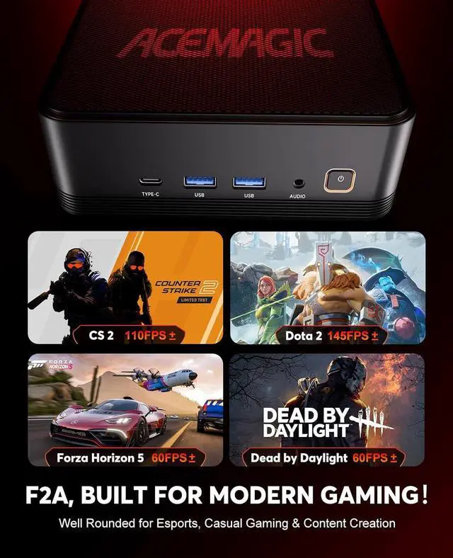 Alt view image 4 of 6 - ACEMAGIC AI Mini PC Intel Core Ultra 5 125H (14C/18T, up to 4.5GHz), 32GB DDR5 RAM 1TB SSD, TDP 65W, Mini Gaming PC Intel AI Boost, Supports ray tracing, Intel XeSS Technology, WiFi 7/BT5.4/Type-C