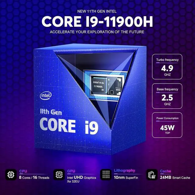 Alt view image 2 of 7 - ACEMAGIC Mini Gaming PC Intel Core i9-11900H,Mini Computers 16GB DDR4 512GB NVMe SSD up to 4.9GHz,24 MB Intel Smart Cache,WiFi6/BT5.2/4K@60Hz/Multi-Mode/Built-in Dual Fans/RGB Control, AD08