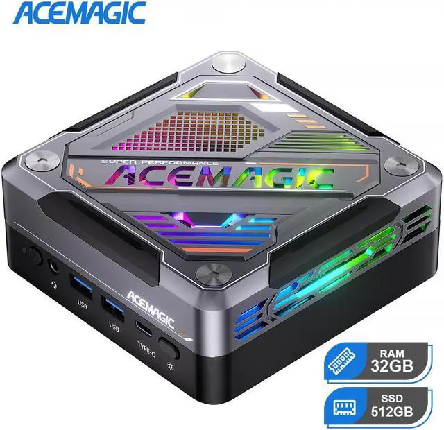 Main image of ACEMAGIC Mini PC AM18 AMD Ryzen 7 7840HS (8C/16T, up to 5.1GHz), 32GB DDR5 512GB PCle 4.0 M.2 SSD, Mini Computer AMD Radeon 780M, USB4+HDMI+DP, WiFi 6/2.5G LAN/BT5.2/8K Triple Display Gaming/Office