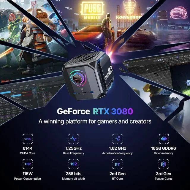 Alt view image 4 of 7 - ACEMAGIC Mini PC Intel Core i9 M1A 12900H With Nvidia 3080 16G VRAM Gaming Desktop Computer 32G DDR5 RAM 1TB NVMe PCIE 4.0 SSD Wifi 6 BT5.2