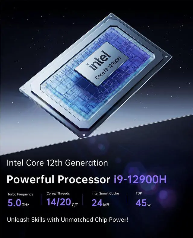 Alt view image 2 of 7 - ACEMAGIC STARSHIP Desktop Gaming PC, i9-12900H up to 5.0GHz, GeForce RTX 3070M 16GB, Mini PC Gaming 32GB DDR5 1TB PCIe3.0*4 SSD, WiFi 6, BT5.2, Dual 2.5G LAN/8K Triple Display/USB4/LCD/logo projection
