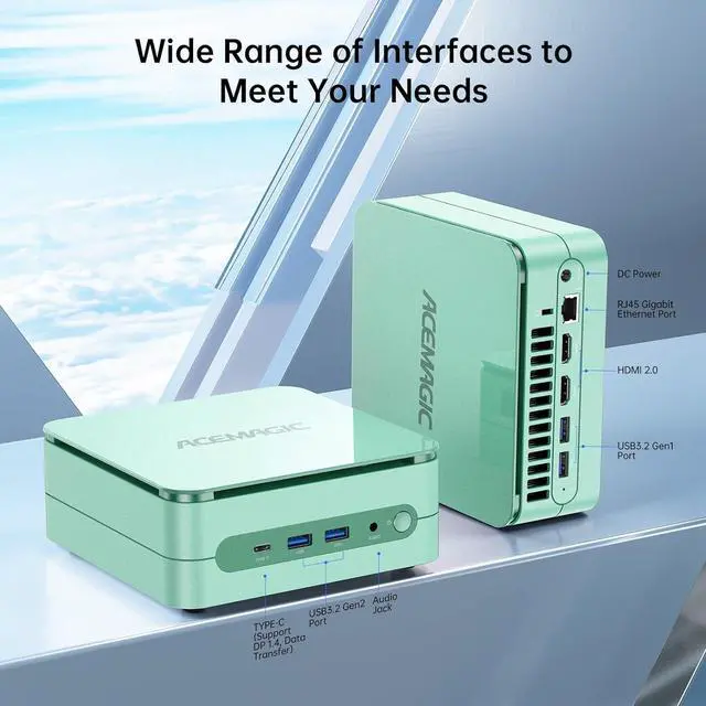 Alt view image 4 of 7 - ACEMAGIC Mini PC i9-12900H(14C/20T, up to 5.0GHz), 32GB DDR4 1TB PCIe4.0 SSD, WiFi 6, BT5.2, Mini Computers with Xe Graphics 96EUs / 4K UHD / USB3.2 / HDMI/Type-C/Windows 11 Green