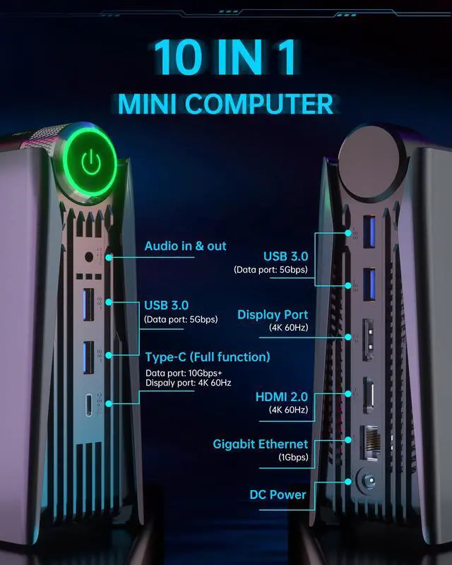 Alt view image 3 of 6 - Acemagic Mini PC Ryzen 7 5700U 32GB RAM 512GB SSD Windows 11 Gaming Desktop