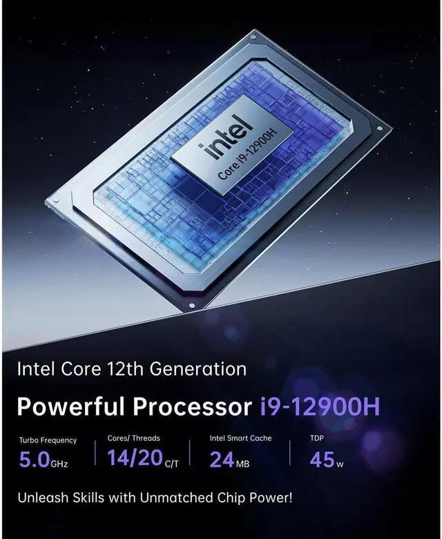 Alt view image 2 of 7 - ACEMAGIC STARSHIP Desktop Gaming PC, i9-12900H up to 5.0GHz, GeForce RTX 3070M , Mini PC Gaming 32GB DDR5 1TB PCIe3.0*4 SSD, WiFi 6, BT5.2, Dual 2.5G LAN/8K Triple Display/USB4/LCD/logo projection