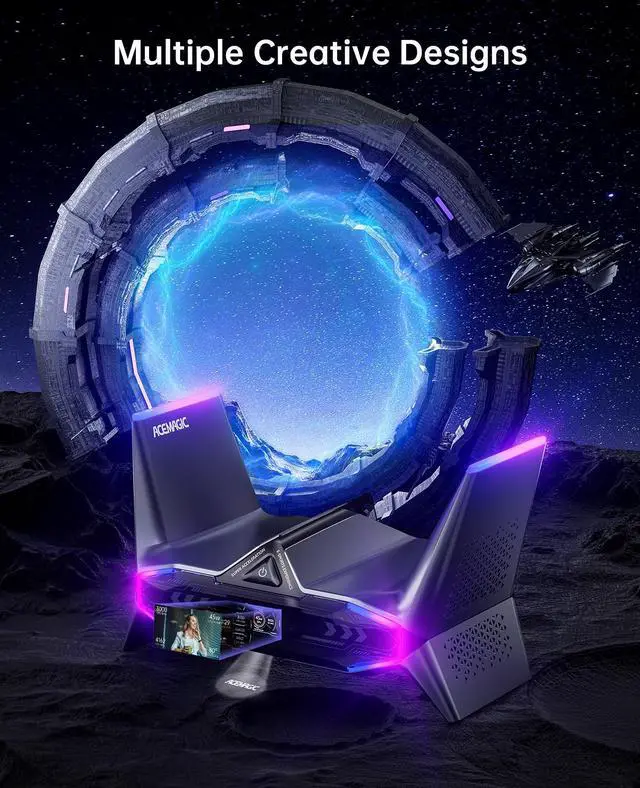 Alt view image 5 of 7 - ACEMAGIC STARSHIP Desktop Gaming PC, i9-12900H up to 5.0GHz, GeForce RTX 3070M , Mini PC Gaming 32GB DDR5 1TB PCIe3.0*4 SSD, WiFi 6, BT5.2, Dual 2.5G LAN/8K Triple Display/USB4/LCD/logo projection