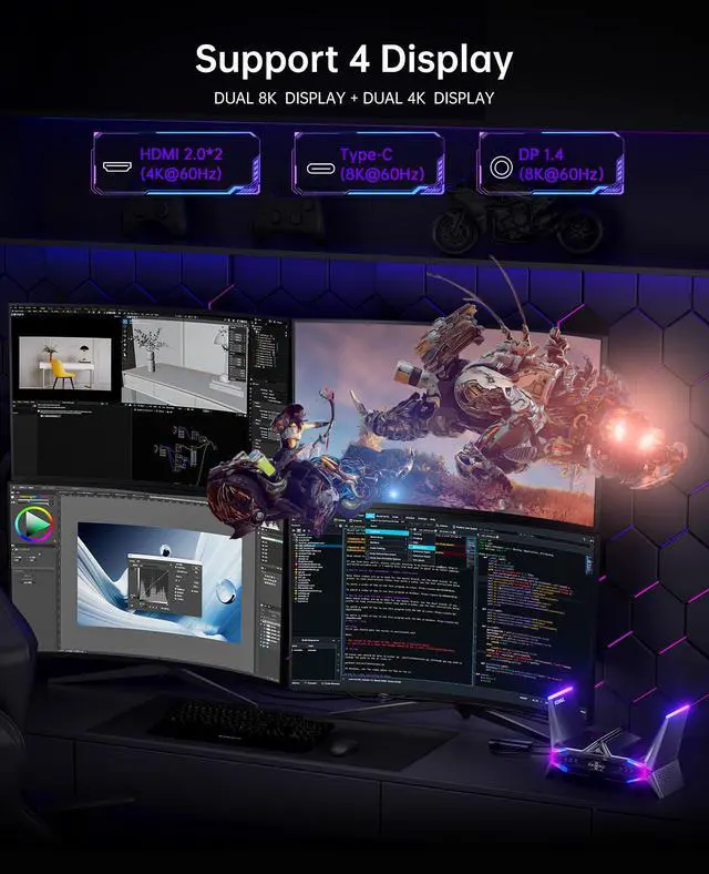 Alt view image 7 of 7 - ACEMAGIC STARSHIP Desktop Gaming PC, i9-12900H up to 5.0GHz, GeForce RTX 3070M , Mini PC Gaming 32GB DDR5 1TB PCIe3.0*4 SSD, WiFi 6, BT5.2, Dual 2.5G LAN/8K Triple Display/USB4/LCD/logo projection