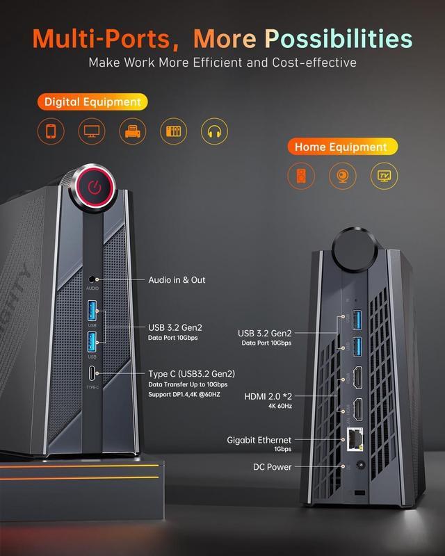 Alt view image 2 of 5 - KAMRUI Mini Gaming PC Intel Core i7-12650H,32GB DDR4 Dual Channel 512GB M.2 NVME SSD, 4K Triple Display, Type C, WiFi 6, BT 5.2
