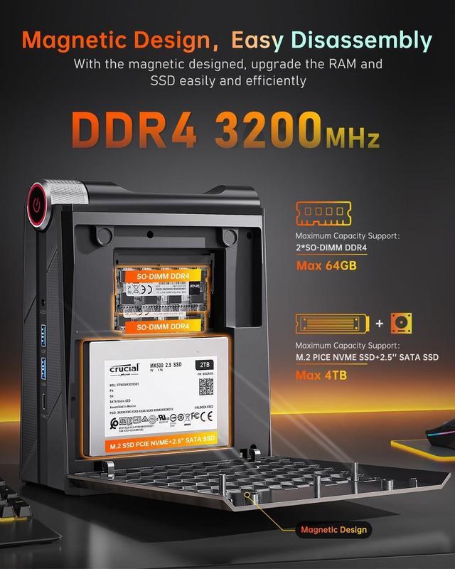 Alt view image 3 of 5 - KAMRUI Mini Gaming PC Intel Core i7-12650H,32GB DDR4 Dual Channel 512GB M.2 NVME SSD, 4K Triple Display, Type C, WiFi 6, BT 5.2