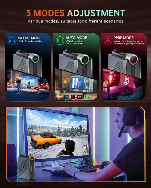Alt view image 5 of 5 - KAMRUI Mini Gaming PC Intel Core i7-12650H,32GB DDR4 Dual Channel 512GB M.2 NVME SSD, 4K Triple Display, Type C, WiFi 6, BT 5.2