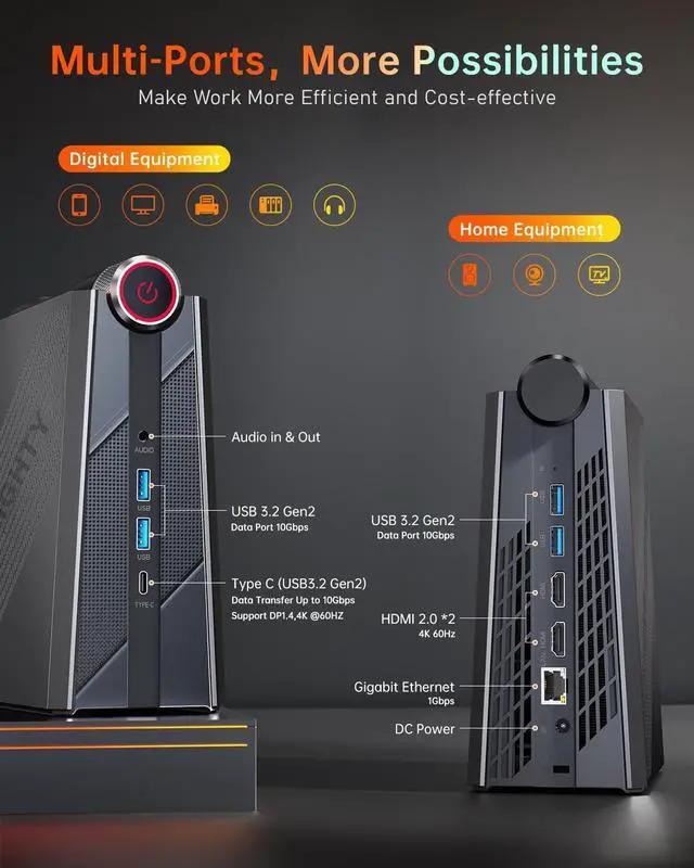 Alt view image 2 of 5 - ACEMAGIC AD08 Mini Gaming PC, i9-12900H (up to 5.0GHz)  32GB DDR4 512GB NVMe SSD Micro Computers, 4K Triple Display/WiFi6/BT5.2/ Small Desktop Gaming PC