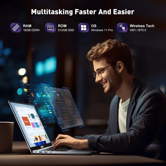 Alt view image 4 of 7 - ACEMAGIC Laptop Computer 15.6 FHD 12th Alder Lake N97(Up to 3.6GHz) 16GB DDR4 512GB SSD, Intel Quad-Core Laptop with Metal Body Support 2.4G/5G WiFi, BT5.0, 2×Speaker, Mic, USB3.2, Type_C