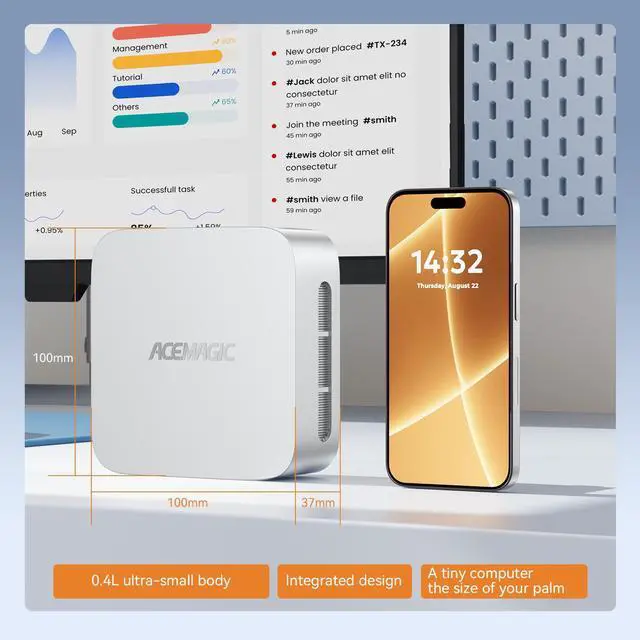 Alt view image 6 of 7 - ACEMAGIC Mini PC v1 with 12th Alder Lake-N97 (4C/4T, Up to 3.6GHz), 16GB RAM LPDDR5 512GB PCIe M.2 SSD Mini Desktop Computer Windows 11-4K Triple Display, WiFi 5, Dual LAN for Home/Office
