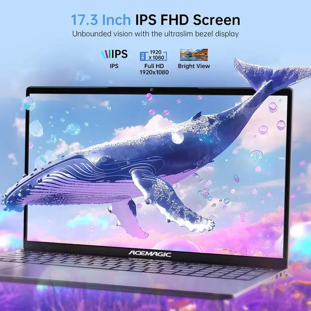 Alt view image 5 of 7 - ACEMAGIC Laptop Computer, 16GB DDR4 512GB SSD, 17.3 Inch Laptop with Intel Quad-Core N97(Up to 3.6GHz), Metal Shell, BT5.0, 5G WiFi, USB3.2, Type_C, Webcam, Long Battery Life, 180° Open Angle