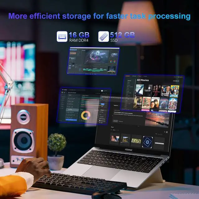 Alt view image 4 of 7 - ACEMAGIC Gaming Laptop 15.6-in AMD Ryzen 7 5825U(8C/16T), Radeon RX Vega 8 Graphics,15.6 FHD Display,16GB RAM 512GB NVMe SSD Laptop Computer with Backlit KB,Type_C (Full Function),WiFi 6, 53Wh Battery