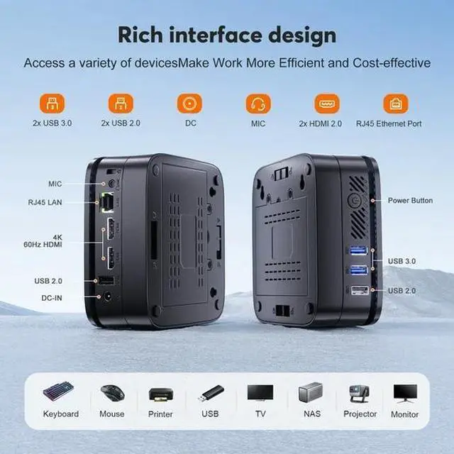 Alt view image 4 of 4 - Mini PC AK1PLUS with intel 12th Gen Alder Lake N100 Mini Desktop Computers, 16GB RAM 512GB ROM