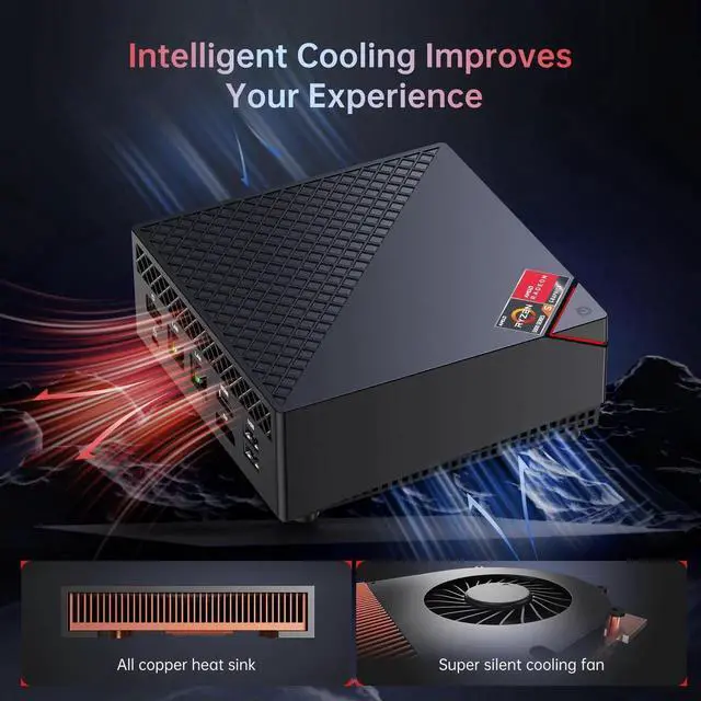 Alt view image 3 of 6 - ACEMAGIC Mini Gaming PC, AMD Ryzen 7 5825U (8C/16T, up to 4.3Ghz) 16GB DDR4 512GB SSD Mini PC Dual Channel, Mini Computers 4K@60Hz Triple Display Mini Desktop Computers Portable WiFi 6/Bluetooth 5.2