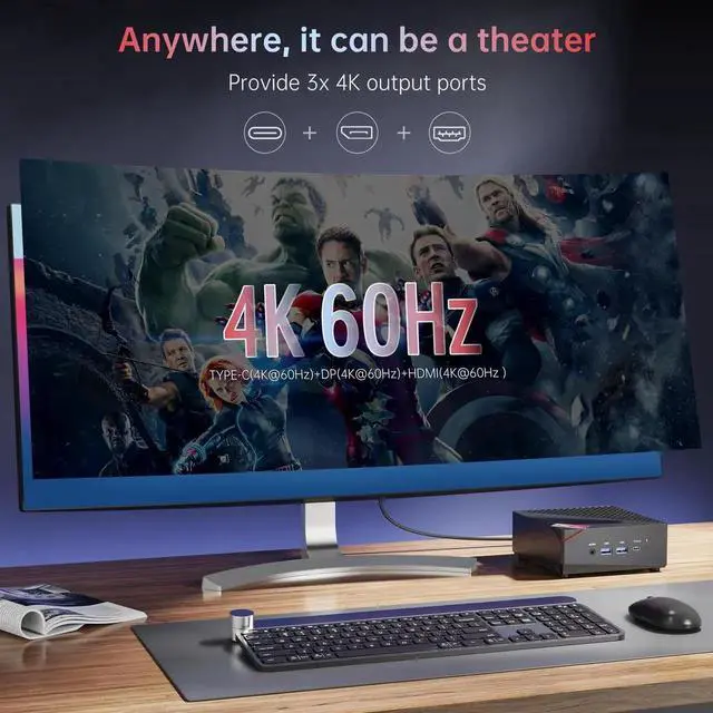 Alt view image 4 of 6 - ACEMAGIC Mini Gaming PC, AMD Ryzen 7 5825U (8C/16T, up to 4.3Ghz) 16GB DDR4 512GB SSD Mini PC Dual Channel, Mini Computers 4K@60Hz Triple Display Mini Desktop Computers Portable WiFi 6/Bluetooth 5.2