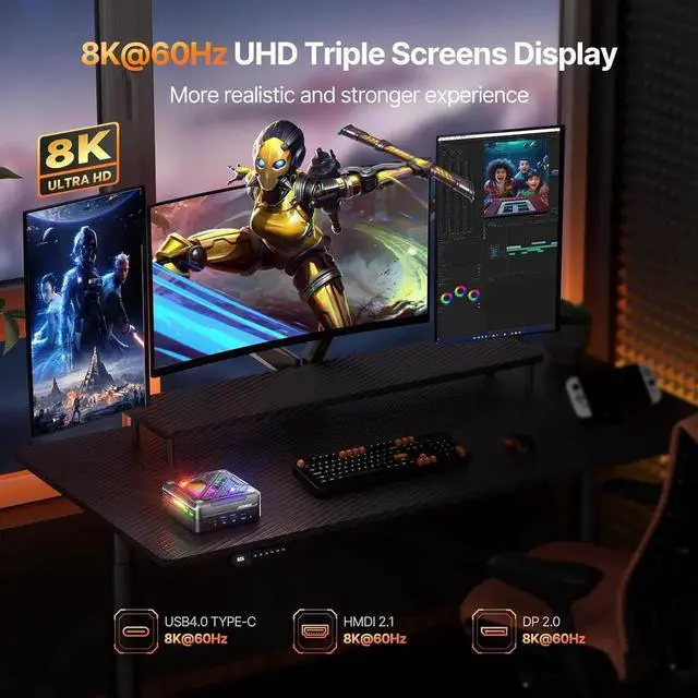 Alt view image 4 of 5 - ACEMAGIC AM18 Gaming/AI Mini PC AMD Ryzen 7 8845HS (8C/16T, 5.1GHz), 32GB DDR5 5600MHz, 1TB PCIe4.0 SSD, Radeon 780M, OCuLink (eGPU Support), USB4 40Gbps, Dual 2.5G LAN, Quad 8K Display, Windows 11