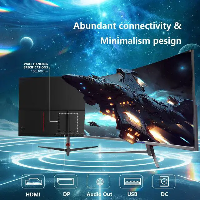 Alt view image 6 of 7 - Sealan 27inch 2k Curved Gaming Monitor QHD 165HZ 1800R 99% sRGB Professional Color Gamut Computer Monitor1msGTG with FreeSync 3 Sides Frameless Low Blue Light Support Wall Mount Install(100*100mm)