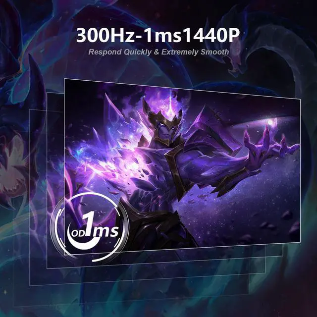 Alt view image 2 of 7 - Sealan 27 inch Gaming Monitor 2KQHD 2560x1440, 300Hz,1ms, Height Adjustable,FreeSync, sRGB 99% Color Gamut, HDR10 with a 3-Side Virtually Borderless Design,2X HDMI 2.0,2X Display Port
