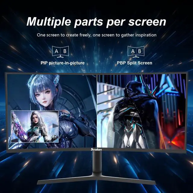 Alt view image 6 of 7 - Sealan 34 inch Curved Ultrawide Computer Gaming Monitor 165Hz,UWQHD 3440x1440,1500R -PIP,1ms (MPRT),HDR, 300nits, sRGB99%,FreeSync,HDMI2.0(TMDS) x2,DP1.4 x2,Eye Care,VESA,Support Lifting Base