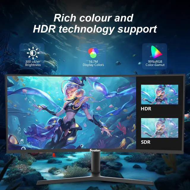 Alt view image 4 of 7 - Sealan 34 inch Curved Ultrawide Computer Gaming Monitor 165Hz,UWQHD 3440x1440,1500R -PIP,1ms (MPRT),HDR, 300nits, sRGB99%,FreeSync,HDMI2.0(TMDS) x2,DP1.4 x2,Eye Care,VESA,Support Lifting Base