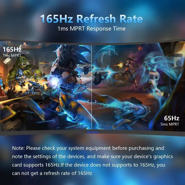 Alt view image 3 of 7 - Sealan 34 inch Curved Ultrawide Computer Gaming Monitor 165Hz,UWQHD 3440x1440,1500R -PIP,1ms (MPRT),HDR, 300nits, sRGB99%,FreeSync,HDMI2.0(TMDS) x2,DP1.4 x2,Eye Care,VESA,Support Lifting Base