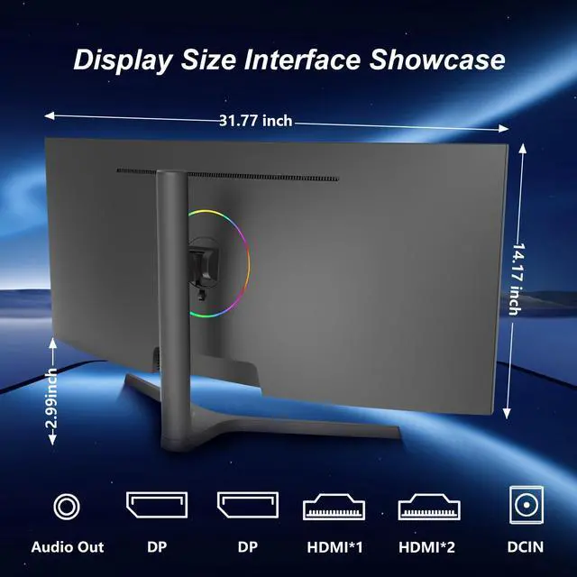 Alt view image 7 of 7 - Sealan 34 inch Curved Ultrawide Computer Gaming Monitor 165Hz,UWQHD 3440x1440,1500R -PIP,1ms (MPRT),HDR, 300nits, sRGB99%,FreeSync,HDMI2.0(TMDS) x2,DP1.4 x2,Eye Care,VESA,Support Lifting Base