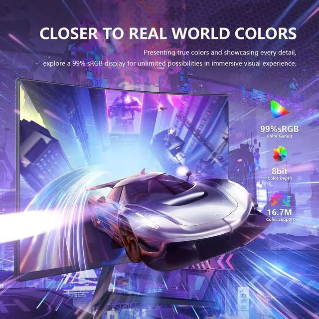Alt view image 3 of 7 - Sealan 24 inch Curved Gaming Computer Monitor FHD 1920x1080p 100Hz Refresh Rate 16:9 Aspect Ratio Free Sync Ergonomic Tilt Home Office Visual Experience for Work Play Support Wallmount (75x75mm)