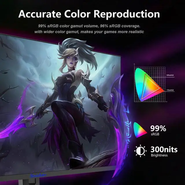 Alt view image 2 of 7 - Sealan 27 inch Gaming Monitor 2KQHD 2560x1440, 300Hz,1ms, Height Adjustable,FreeSync, sRGB 99% Color Gamut, HDR10 with a 3-Side Virtually Borderless Design,2X HDMI 2.0,2X Display Port