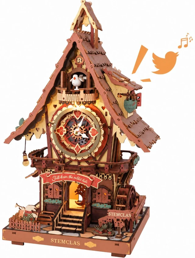 Main image of STEMCLAS 3D Wooden Puzzle Mechanical Model Kit, Cuckoo Clock Model Kit, DIY Construction Puzzle for Men and Women 14+