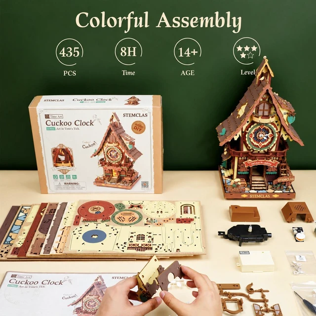 Alt view image 7 of 7 - STEMCLAS 3D Wooden Puzzle Mechanical Model Kit, Cuckoo Clock Model Kit, DIY Construction Puzzle for Men and Women 14+