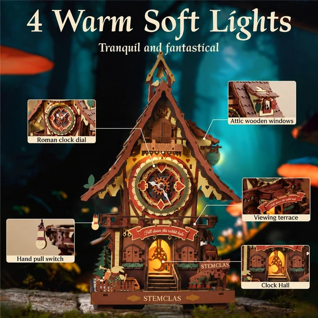 Alt view image 2 of 7 - STEMCLAS 3D Wooden Puzzle Mechanical Model Kit, Cuckoo Clock Model Kit, DIY Construction Puzzle for Men and Women 14+