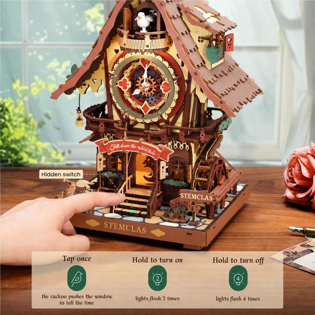 Alt view image 5 of 7 - STEMCLAS 3D Wooden Puzzle Mechanical Model Kit, Cuckoo Clock Model Kit, DIY Construction Puzzle for Men and Women 14+