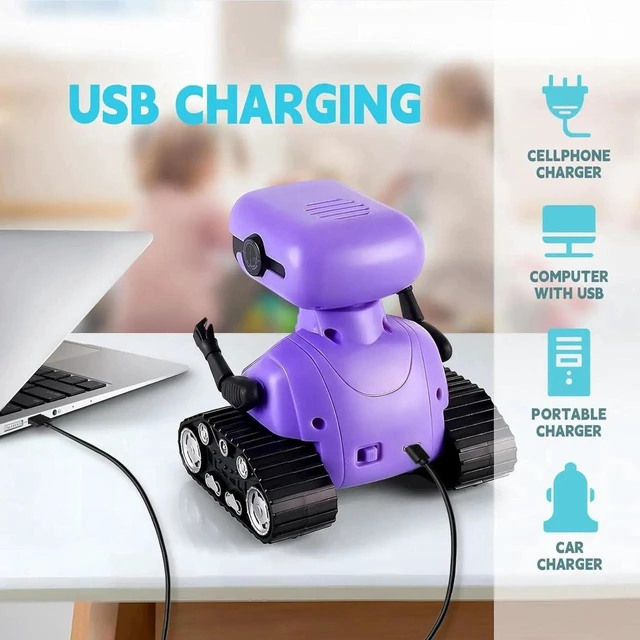 Alt view image 5 of 6 - STEMCLAS Robot Toys Remote Control Robot Toy Rechargeable Emo Robot with Auto-Demonstration Kids Robot Smart Robot Gift for Children Age 3+ Purple