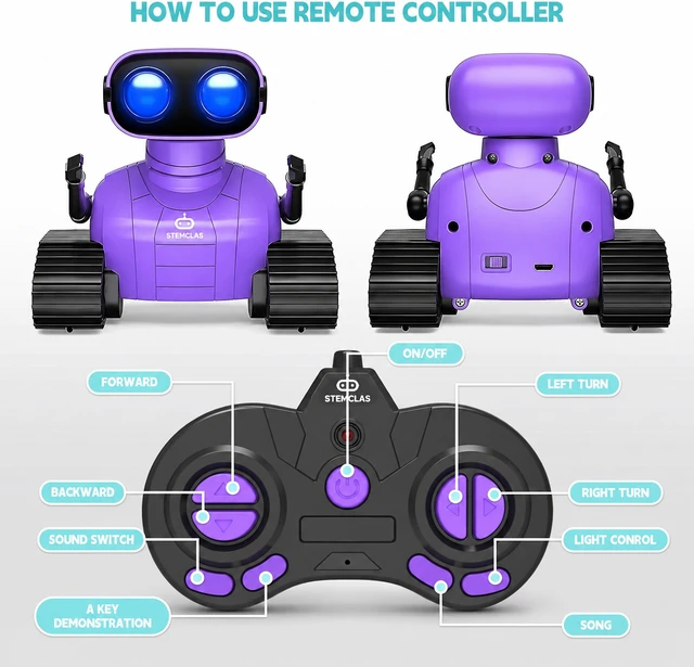 Alt view image 6 of 6 - STEMCLAS Robot Toys Remote Control Robot Toy Rechargeable Emo Robot with Auto-Demonstration Kids Robot Smart Robot Gift for Children Age 3+ Purple