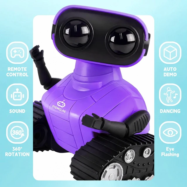 Alt view image 2 of 6 - STEMCLAS Robot Toys Remote Control Robot Toy Rechargeable Emo Robot with Auto-Demonstration Kids Robot Smart Robot Gift for Children Age 3+ Purple