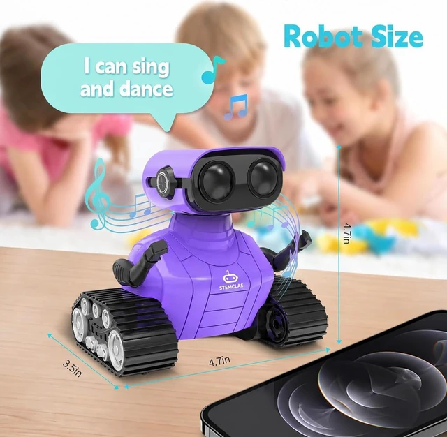 Alt view image 4 of 6 - STEMCLAS Robot Toys Remote Control Robot Toy Rechargeable Emo Robot with Auto-Demonstration Kids Robot Smart Robot Gift for Children Age 3+ Purple