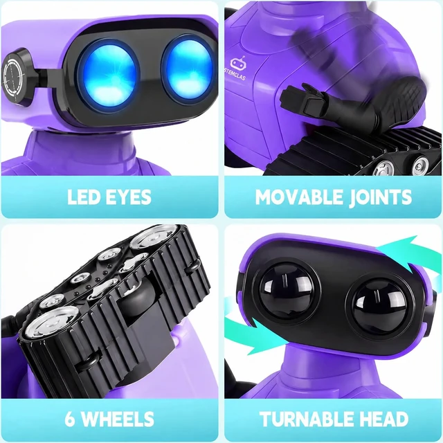 Alt view image 3 of 6 - STEMCLAS Robot Toys Remote Control Robot Toy Rechargeable Emo Robot with Auto-Demonstration Kids Robot Smart Robot Gift for Children Age 3+ Purple