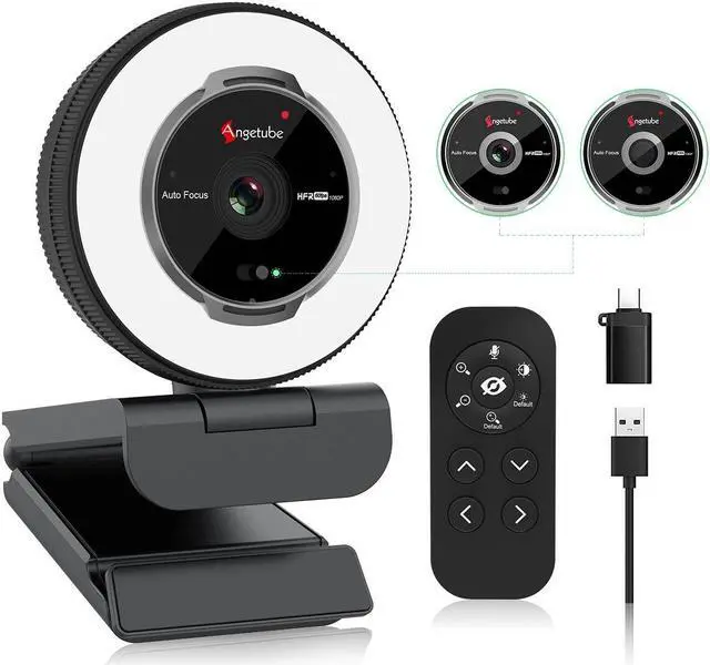 Main image of Angetube Streaming Webcam with Microphone: 1080P 60FPS USB Web Cam with Ring Light and Remote Control - HD Web Camera with 5X Digital Zoom Built in Privacy Cover,for PC|Computer|Laptop|Mac|Desktop